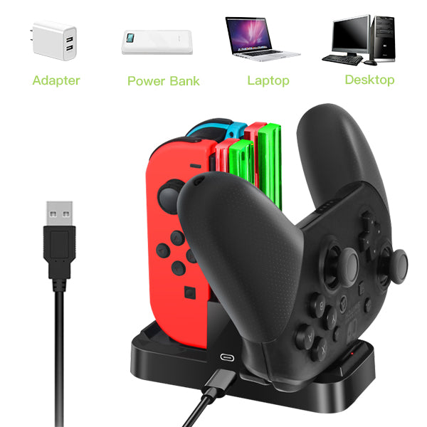 Fyydes Accessories for Switch,Controller Charging Dock Overcharge  Protection Plug and Play Easy Access Charging Dock with 10 Game Card Slot  for Switch,Controller Charging Dock Station 