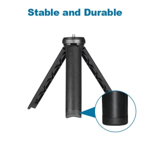 With triangular stability and anti-slip pads, this tripod is very stable.