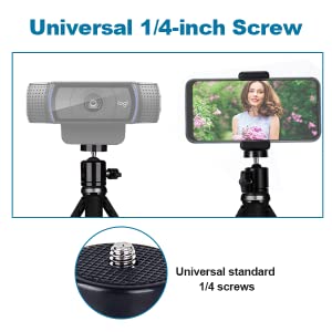 The 1/4'' screw can support both webcam and smartphone