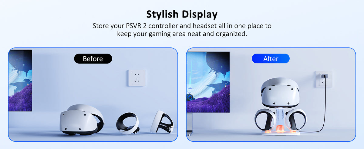 Charging Station vs. Messy Setup: Charging Station offers a more neat and organized appearance