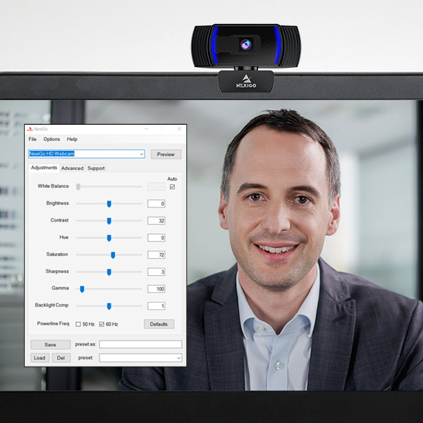 The webcam can be configured with the NexiGo app.