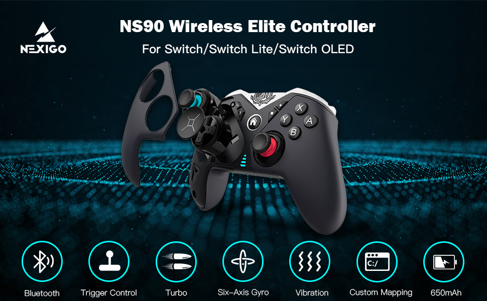 Explosion view showcasing NexiGo NS90 Elite Controller for Nintendo