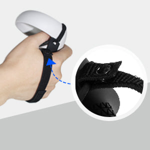 The Velcro straps on the grip cover provide drop protection for the VR controllers.