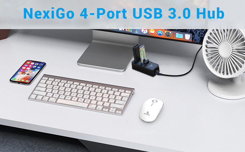 4-port USB 3.0 hub connected to the computer on the work desk