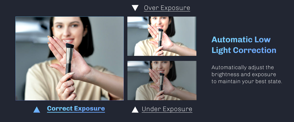 Auto-adjustable brightness and exposure on the webcam enhance makeup tutorial videos