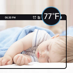 The monitor displays the current temperature of the baby's room.