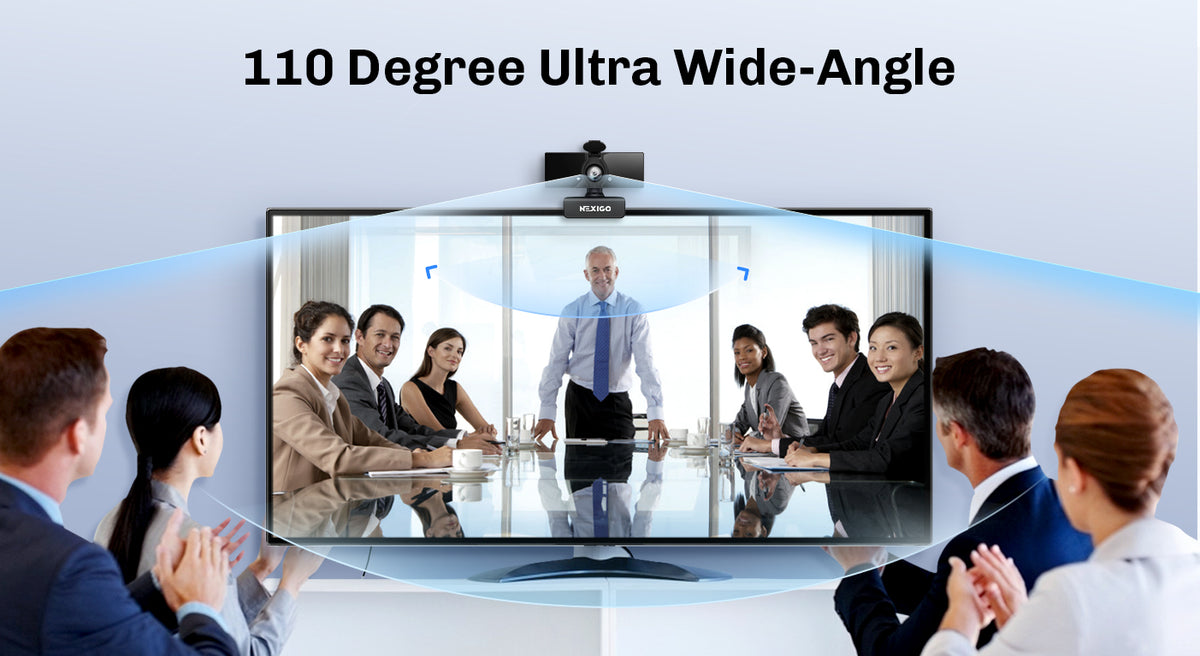 The 110° wide-angle lens allows everyone in the conference room to be in the frame.