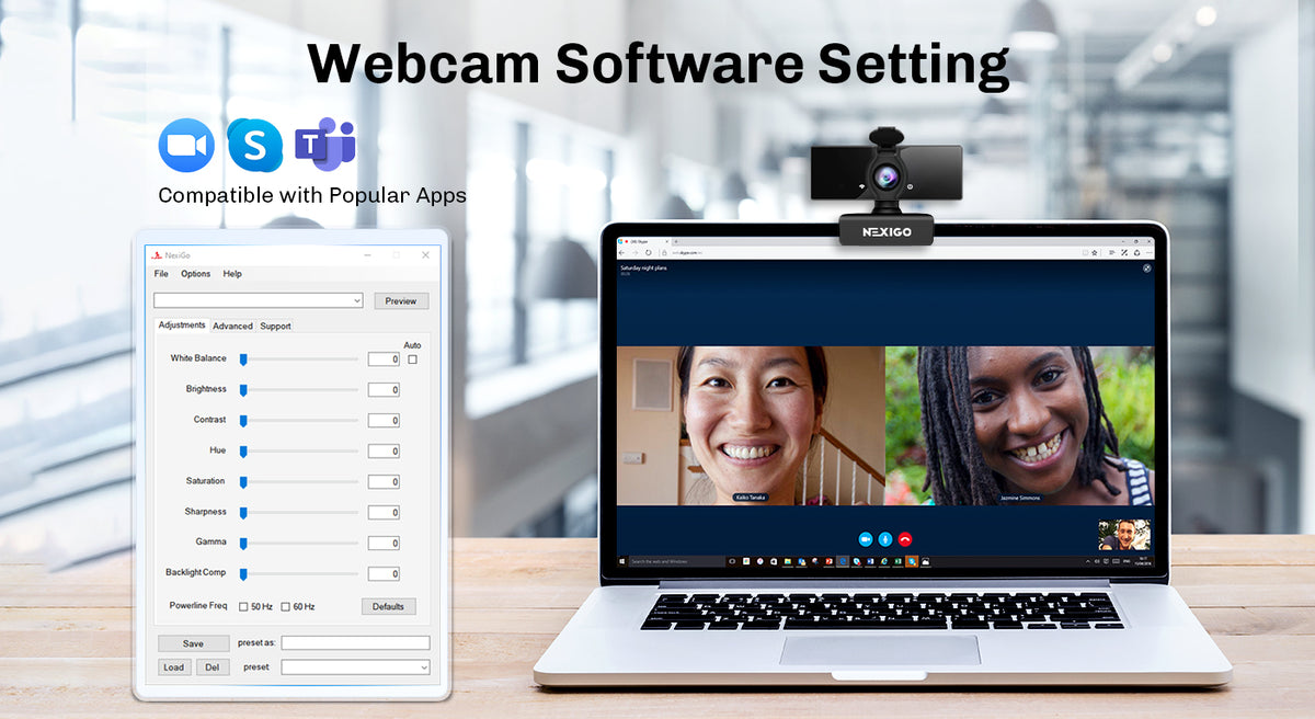 The webcam can be configured with the NexiGo app.