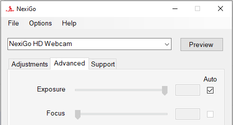 nexigo webcam settings app