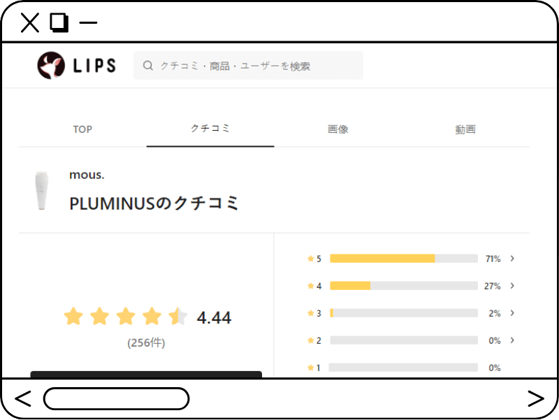 mous.PLUMINUS, Discover the renowned Japanese website LIPS with an impressive 4.44 rating
