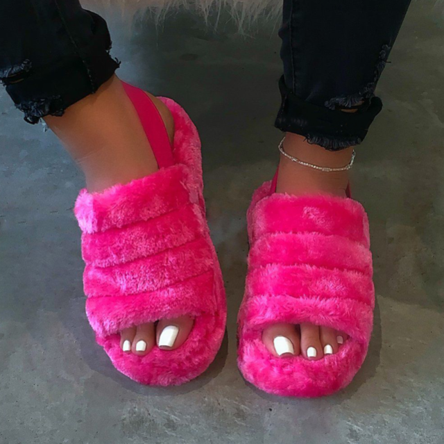 fuzzy slingback slippers