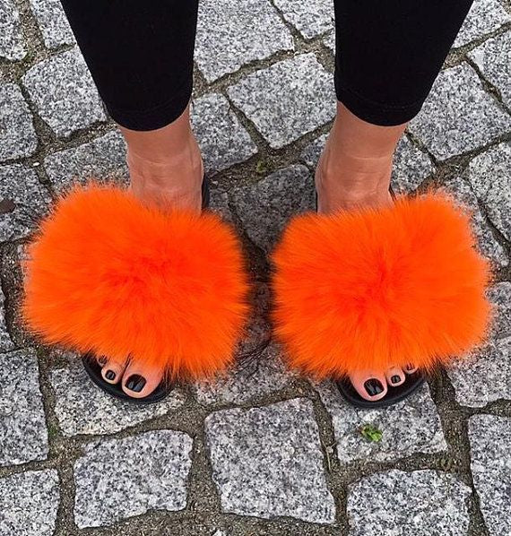 luxury fur slides