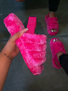 pink fur shoes