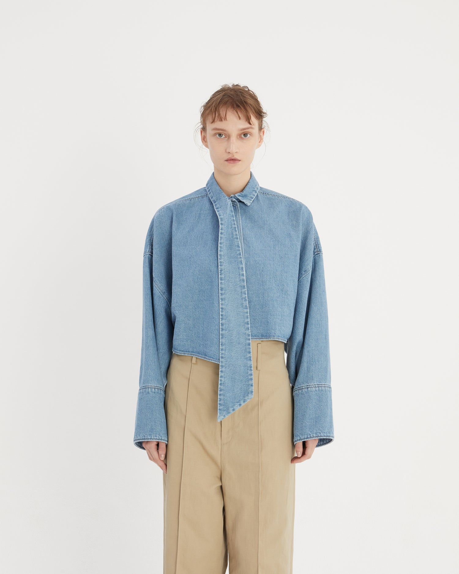 rito structure Hemp Denim Bow Tie Blouse | labiela.com