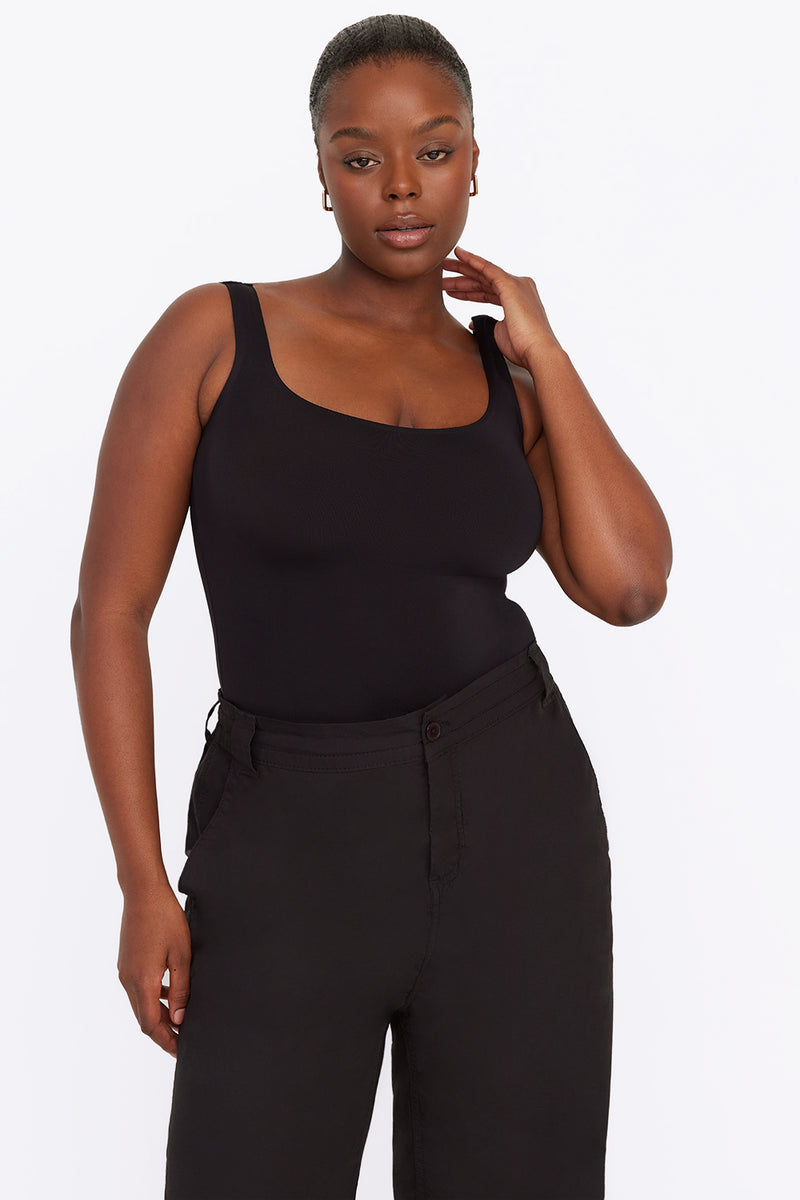 RIBBED SCOOP BODYSUIT - ESPRESSO