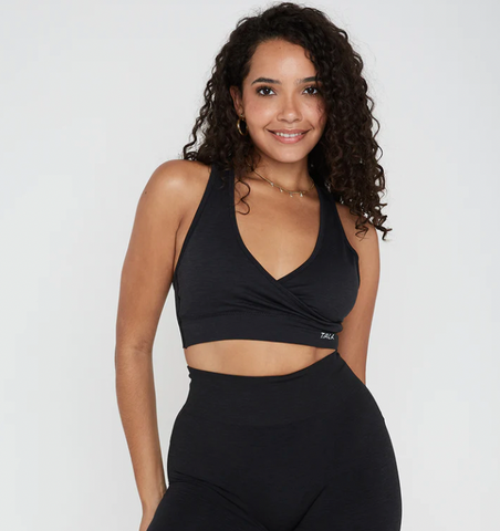 TALA Zahara medium support zip up sports bra in black exclusive to