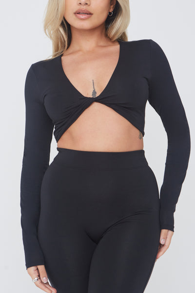 365 Twist Front Long Sleeve Crop Top - Chocolate | TALA