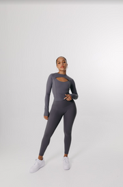 SkinLuxe Cut Out Long Sleeve Top - Tornada Grey | TALA