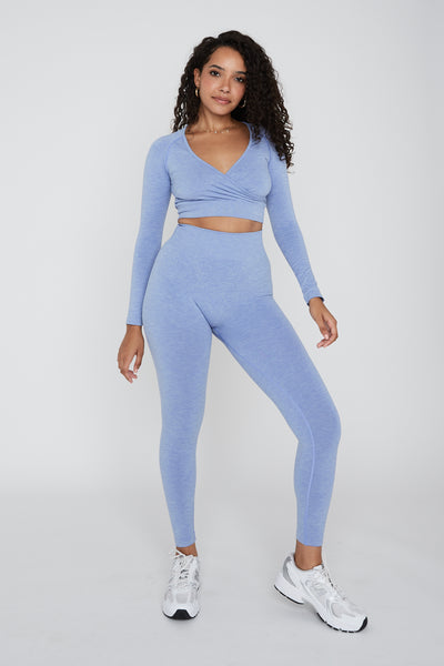 Sculpt Seamless Long Sleeve Crop Top - Ice Blue Marl