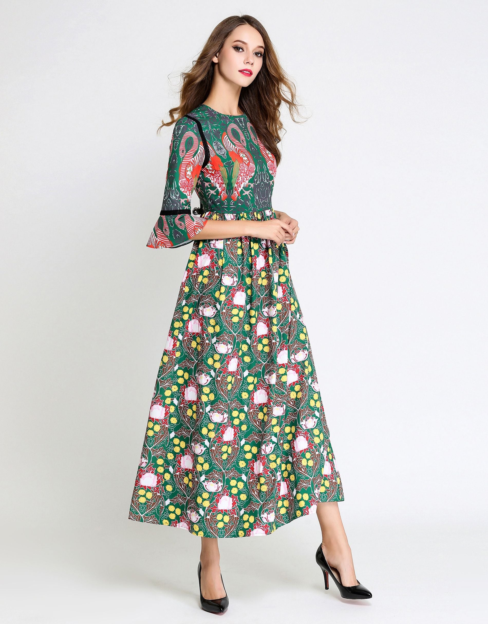 comino couture flamingo maxi dress