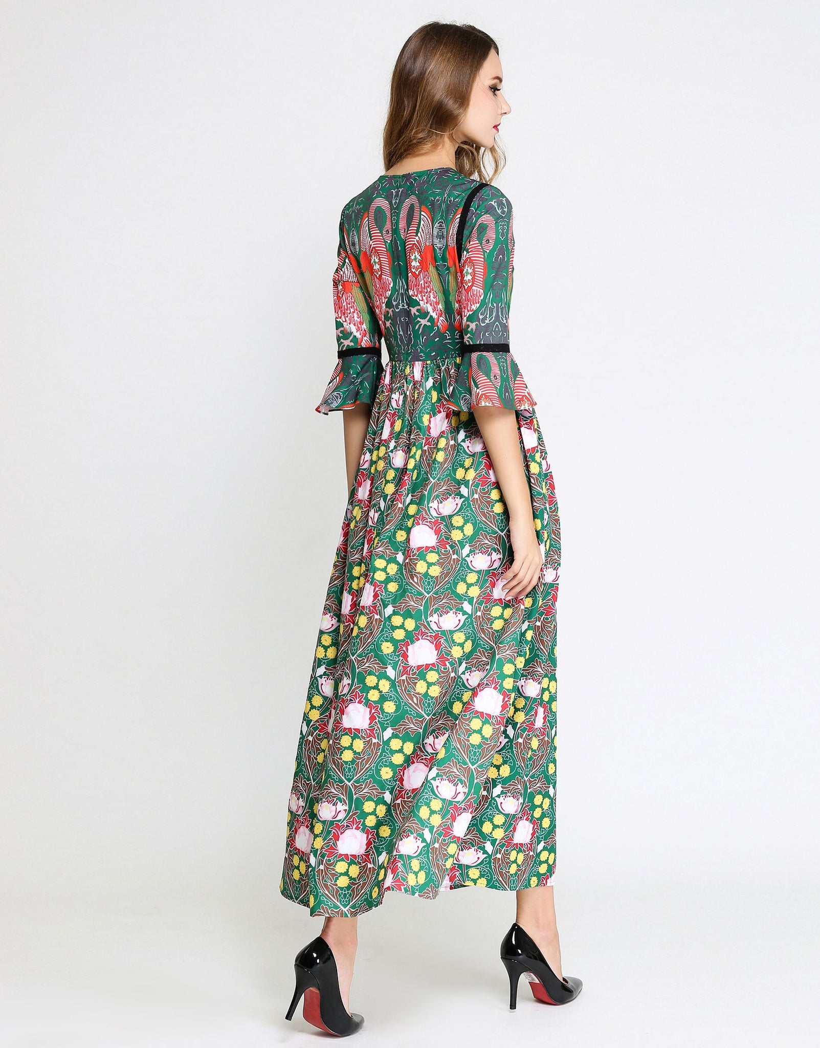 comino couture flamingo maxi dress