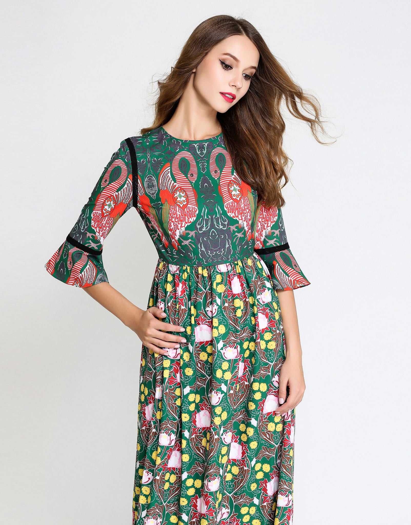 comino couture flamingo maxi dress