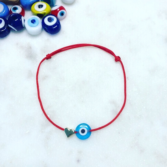 NAZAR HEART Evil Eye Bracelet with red cord with colourful evil eye beads