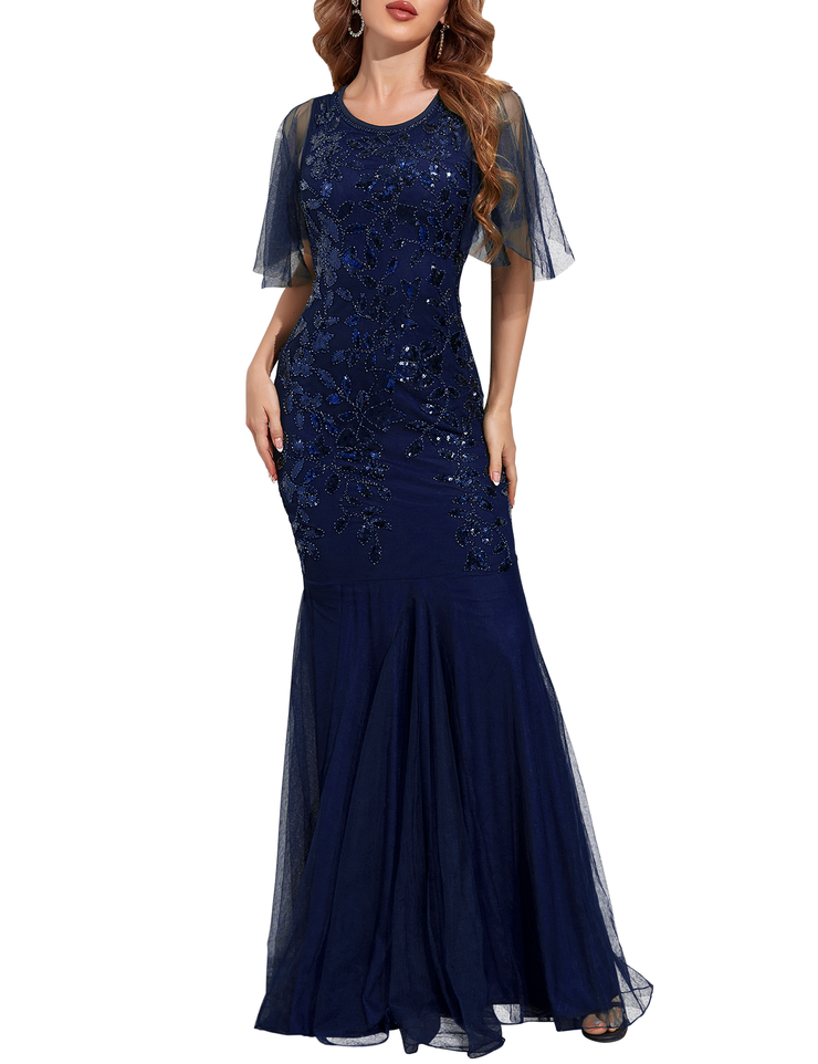 PrettyGuide Women's Evening Dress 1920s Sequin Mermaid Hem Maxi Long