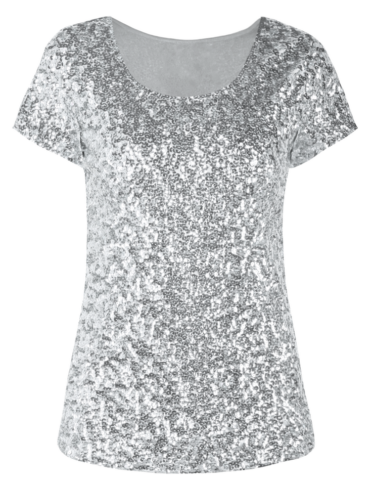 PrettyGuide Women's Sequin Tops All Sparkly Short Sleeve Cocktail Form