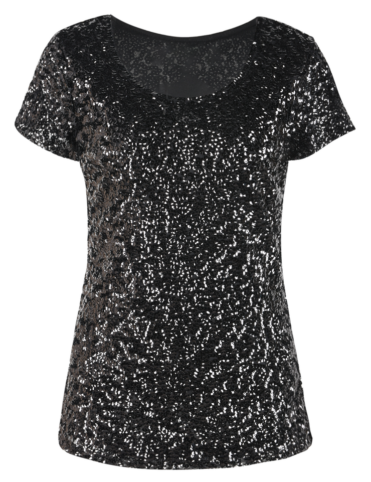 PrettyGuide Women's Sequin Tops All Sparkly Short Sleeve Cocktail Form