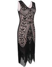 PrettyGuide Women Flapper Dress 1920s Gatsby Art Deco Fringed Sequin