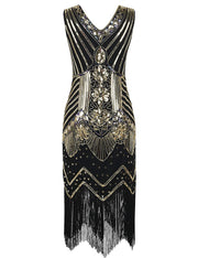 PrettyGuide Women 1920s Dress V Neck Beaded Sequin Deco Gatsby Inspir