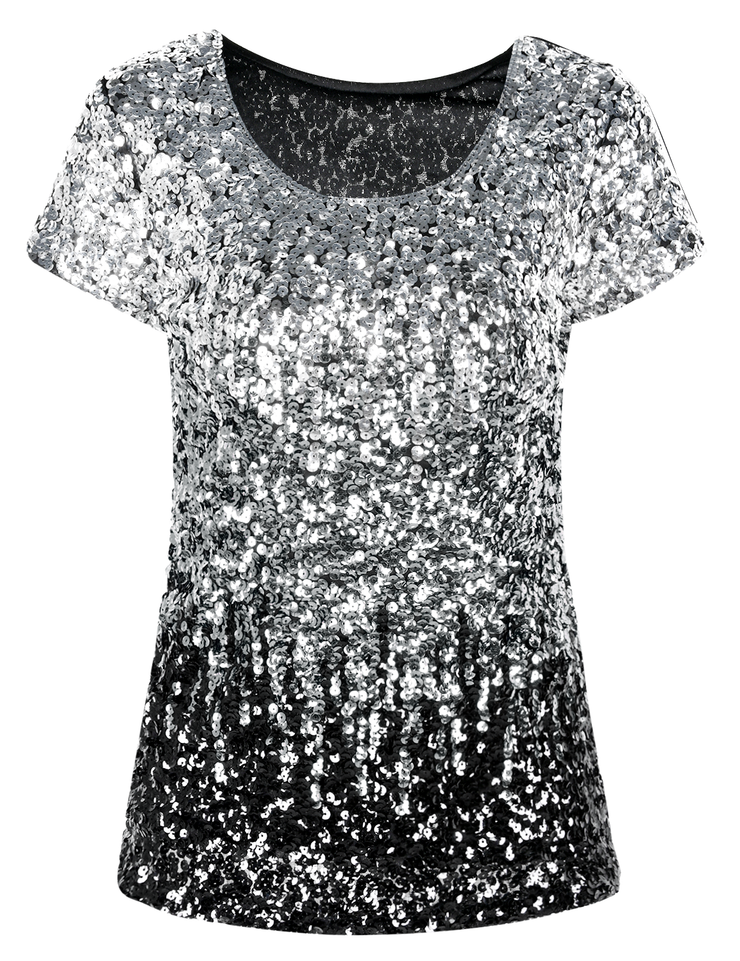 PrettyGuide Women's Sequin Tops All Sparkly Short Sleeve Cocktail Form