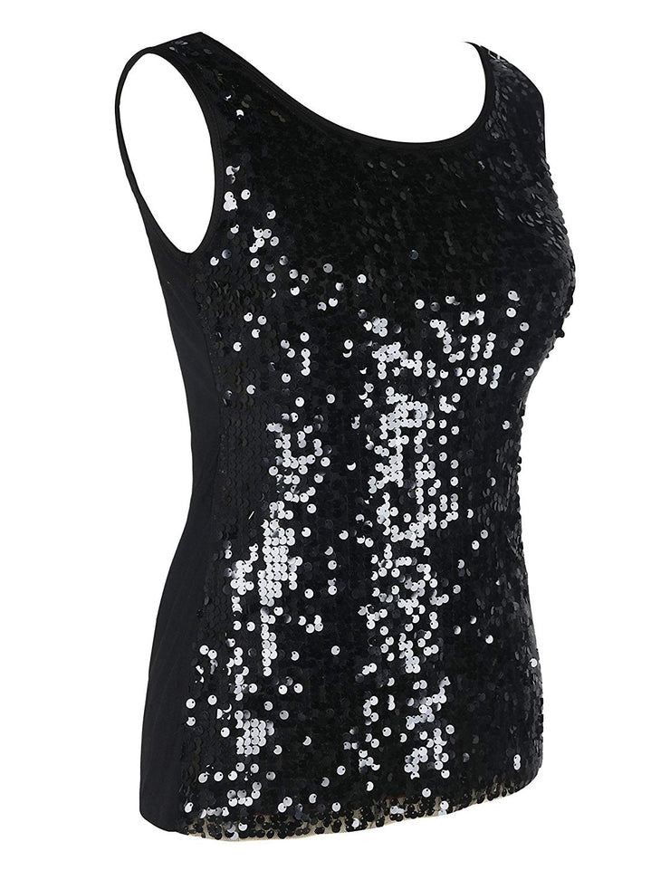 PrettyGuide Women's Sequin Top Slim Stretchy Sparkle Tank Top Party T