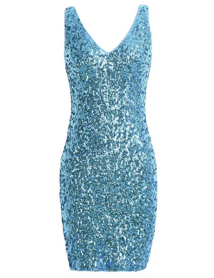 Womens Sexy Deep V Neck Sequin Mini Dress Prettyguide 7348