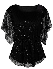 PrettyGuide Women's Sequin Blouse Tops Sparkly Beaded Evening Formal P