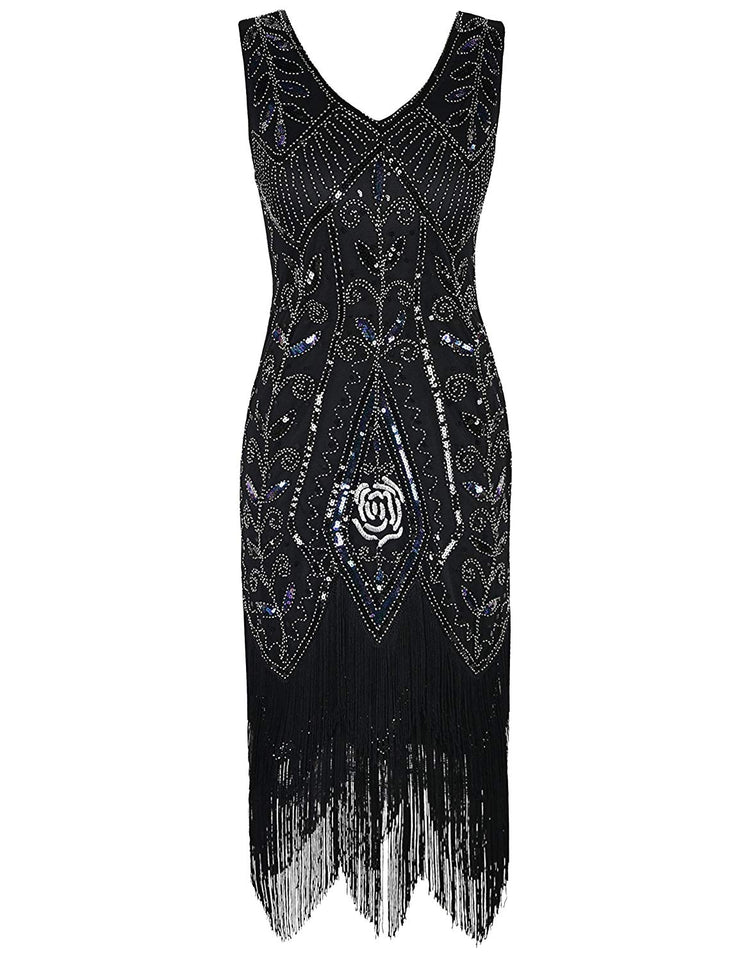 PrettyGuide Women Flapper Dress 1920s Gatsby Art Deco Fringed Sequin