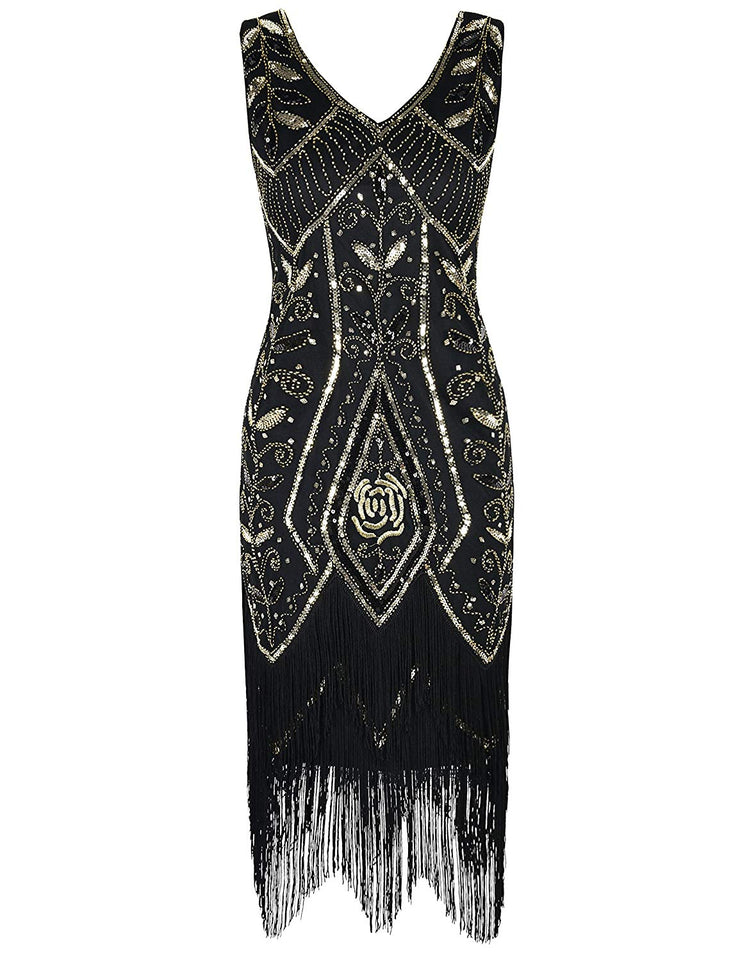 PrettyGuide Women Flapper Dress 1920s Gatsby Art Deco Fringed Sequin