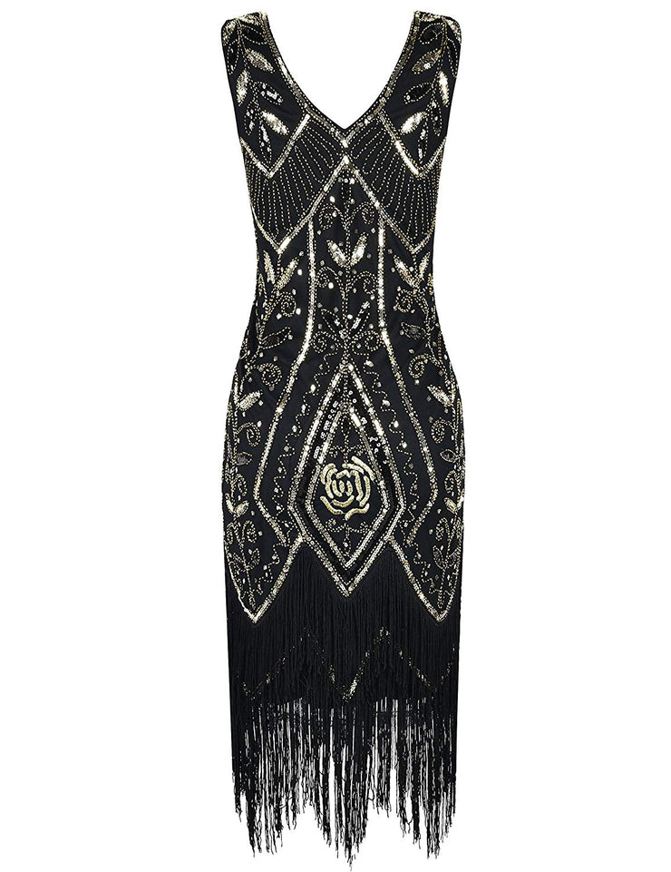 PrettyGuide Women Flapper Dress 1920s Gatsby Art Deco Fringed Sequin