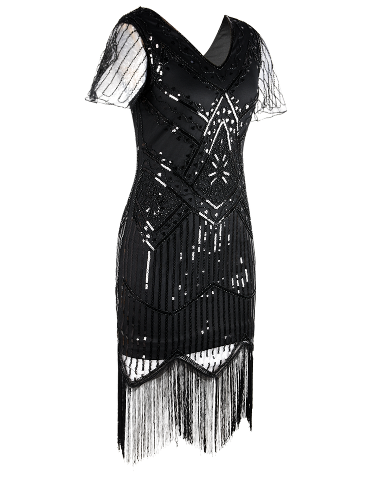 PrettyGuide Women's 1920s Flapper Dress Short Sleeve Glitter Sequin In