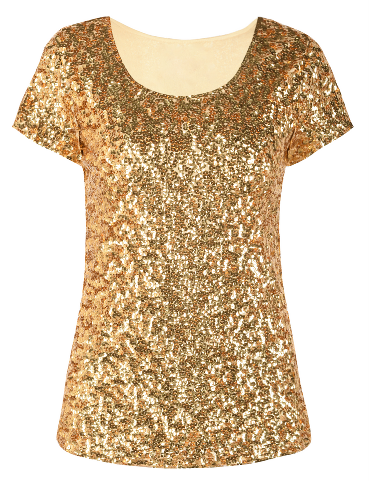 PrettyGuide Women's Sequin Tops All Sparkly Short Sleeve Cocktail Form