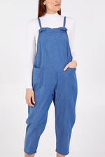 Load image into Gallery viewer, Betty - Denim Bow Detail Dungaree - Pinstripe
