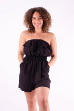 Load image into Gallery viewer, Vanity - Strapless Shirring Waist Playsuit - Pinstripe
