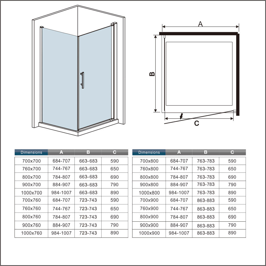 Aica Box Doccia Angolare Porta Battente Trasparente Vetro Temperato Anticalcare Barra Stabilizzatrice da 90/140cm Alto 187cm