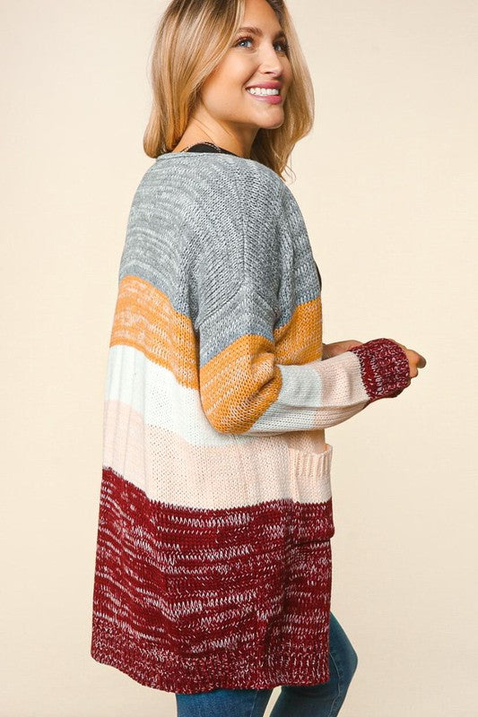 Plus Color Block Stripe Cardigan