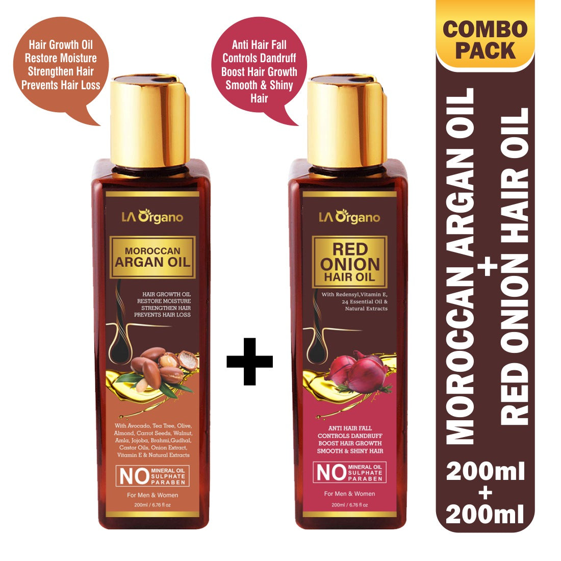 Moroccan Argan Oil + Red Onion Hair Oil (Combo Pack) | LA ...