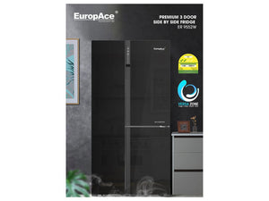 EuropAce® Premium 3 Door Side by Side Fridge (639L) Glass Black, ER 9552W