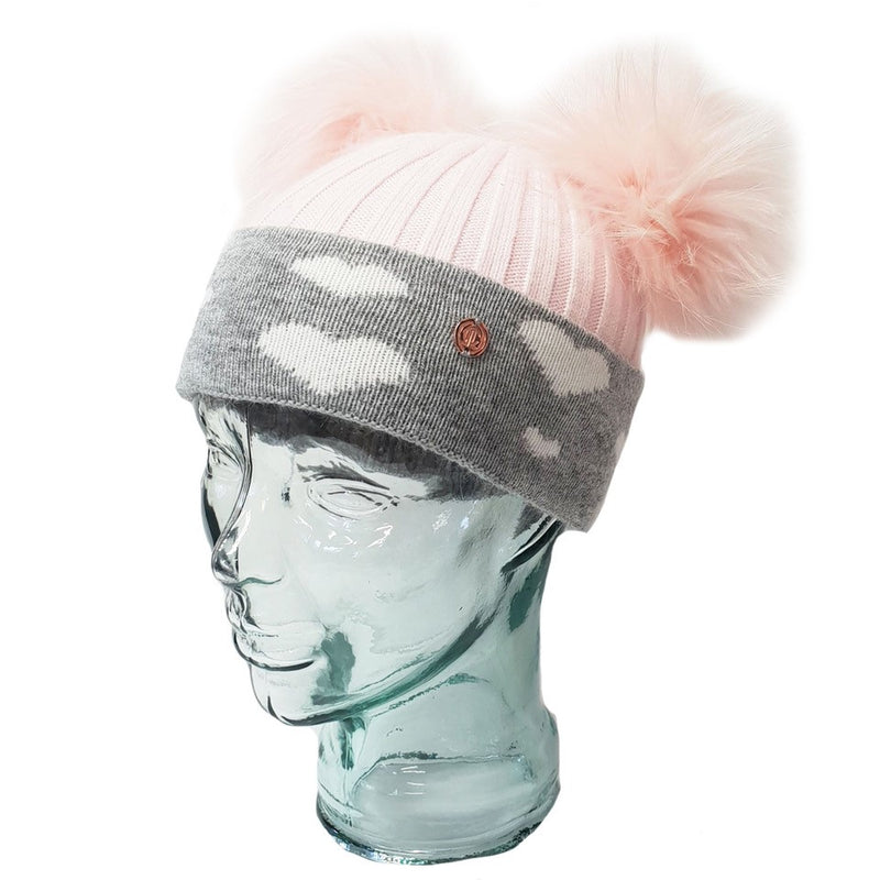 In Love With Llc Baby Pink Hearts Cashmere Double Pom Pom Beanie Hat Look Like Cool