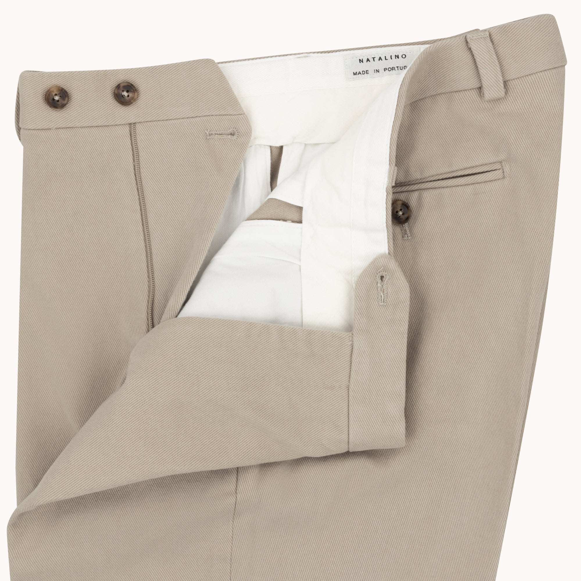 Garment Washed Flat Front Trouser - Stone Cotton Drill – Natalino