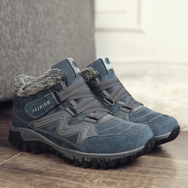 Man's winter thermal velvet velcro buckle trendy joker hiking sneakers ...